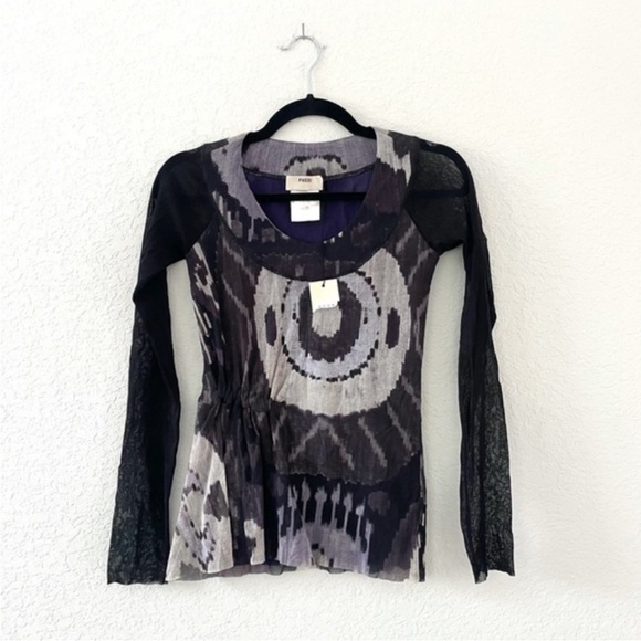 NWT Vintage 90’s Fuzzi by Jean Paul Gaultier Mesh Gauze Ikat Top - Picture 7 of 7
